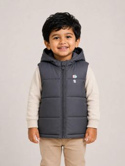 Bloom Up - Unisex Black Hooded Puffer Vest Jacket