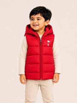 Bloom Up - Unisex Red Hooded Puffer Vest Jacket