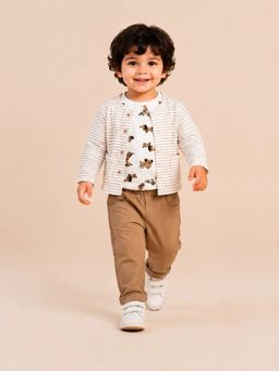 Bloom Up - Beige Striped Jacket and T-shirt with Trouser for Boys