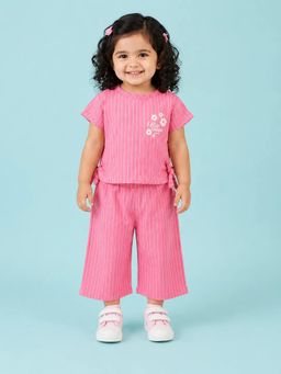 Bloom Up - Pink Soft Cotton Casua Striped Co-ord Set for Girls