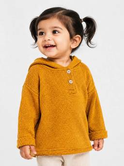 Bloom Up - Mustard Yellow Textured Hoodie for Kids