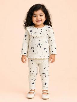 Bloom Up - White Black Spot Print Ribbed Co-Ord Set