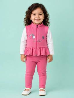 Bloom Up - Pink Elephant Embroidered Co-Ord Set for Baby Girls