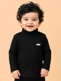 Bloom Up - Unisex Black Ribbed High Neck Full Sleeve T-shirt