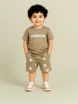 Bloom Up - Khaki Daily Asthetic T-shirt and Star Print Shorts for Boys