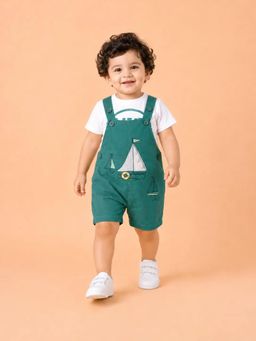 Bloom Up - Green Sailboat Dungaree with White T-shirt