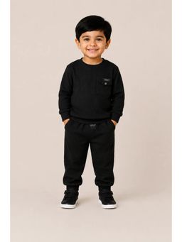 Bloom Up - Black Ribbed Soft Cotton Co-ord Set for Boys