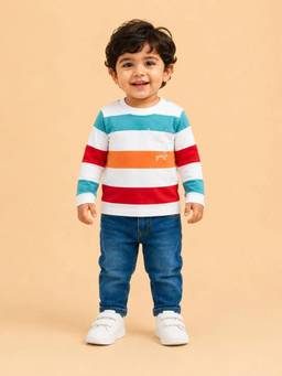 Bloom Up - Multicolor Striped T-shirt and Denim Jeans for Boys