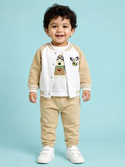 Bloom Up - Cream Varsity Jacket, T-shirt and Pants for Boys