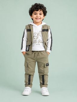 Bloom Up - Olive Cotton Sweatshirt, Utility Vest and Pant for Boys