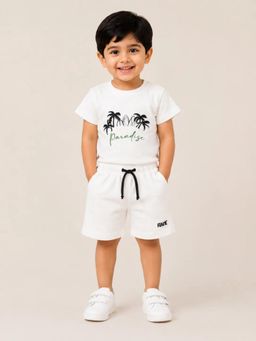 Bloom Up - White Paradise Textured Co-Ord Set for Boys