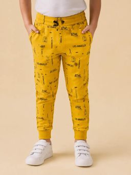 Bloom Up - Yellow Printed Cotton Joggers for Boys