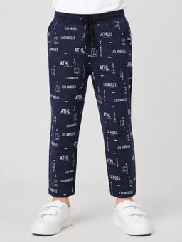 Bloom Up - Navy Blue Printed Trackpant for Boys