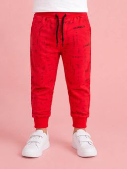 Bloom Up - Red Printed Cotton Joggers for Boys