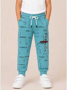 Bloom Up - Blue Printed Cotton Joggers for Boys