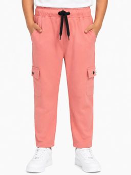 Bloom Up - Coral Pink Cargo Trackpant for Boys