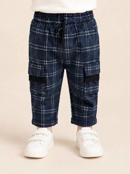Bloom Up - Navy Blue Checked Cargo Trousers