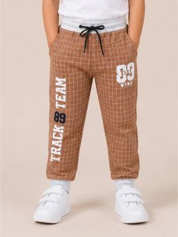 Bloom Up - Brown Checked Joggers for Boys