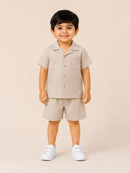 Bloom Up - Beige Soft Cotton Textured Co-ord Set for Boys