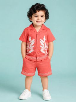 Bloom Up - Coral Palm Leaf Printed Co-Ord Set for Boys