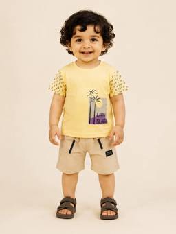 Bloom Up - Yellow Graphic T-shirt and Shorts for Boys
