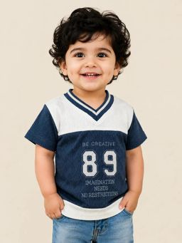 Bloom Up - Navy Blue Colorblock V-Neck Graphic T-shirt for Boys