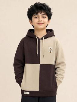 Bloom Up - Brown and Beige Color Block Hoodie for Boys