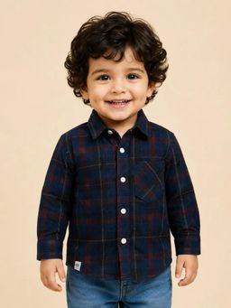 Bloom Up - Navy Blue Checked Full Sleeve Shirt for Boys