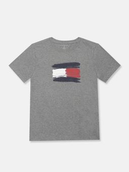 Tommy Hilfiger - Boys Printed Regular Fit Cotton T-shirt-Grey