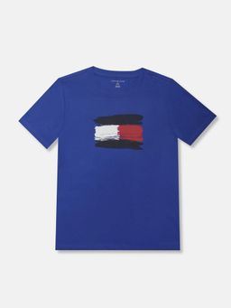Tommy Hilfiger - Boys Printed Regular Fit Cotton T-shirt-Blue