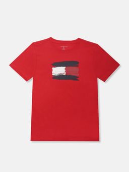 Tommy Hilfiger - Boys Printed Regular Fit Cotton T-shirt-Red