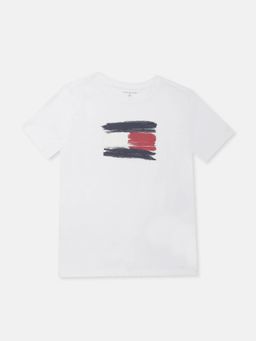 Tommy Hilfiger - Boys Printed Regular Fit Cotton T-shirt-White