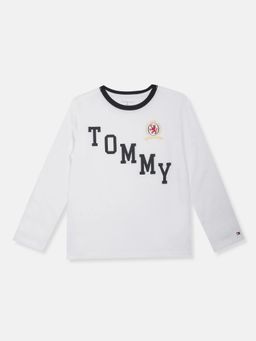 Tommy Hilfiger - Boys Typography Printed Regular Fit Cotton T-shirt-White