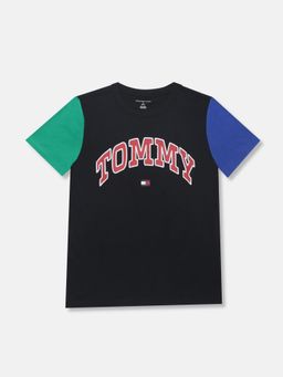 Tommy Hilfiger - Boys Printed Regular Fit Cotton T-shirt-Navy Blue