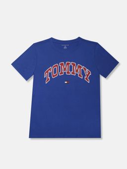 Tommy Hilfiger - Boys Typography Printed Regular Fit Cotton T-shirt-Blue