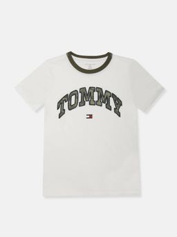Tommy Hilfiger - Boys Typography Printed Regular Fit Cotton T-shirt-Off White