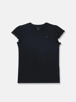 Tommy Hilfiger - Girls Solid Regular Fit Cotton T-shirt-Navy Blue