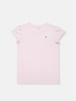 Tommy Hilfiger - Girls Solid Regular Fit Cotton T-shirt-Pink