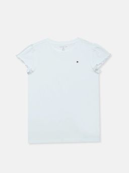 Tommy Hilfiger - Girls Solid Regular Fit Cotton T-shirt-White