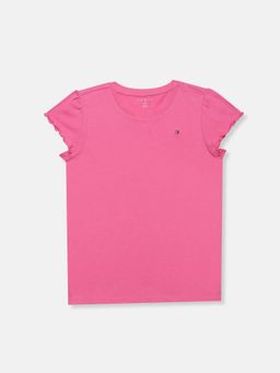 Tommy Hilfiger - Girls Solid Regular Fit Cotton T-shirt-Pink