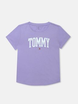 Tommy Hilfiger - Girls Typography Printed Regular Fit Cotton T-shirt-Lavender