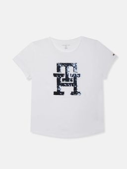 Tommy Hilfiger - Girls Printed Regular Fit Cotton T-shirt-White