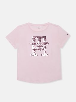 Tommy Hilfiger - Girls Printed Regular Fit Cotton T-shirt-Pink