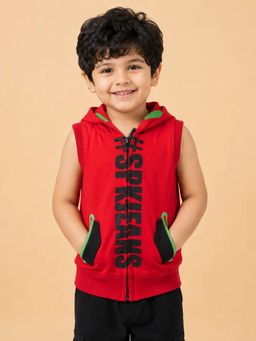 Bloom Up - Red Sleeveless Hooded Zip-Up Jacket for Boys