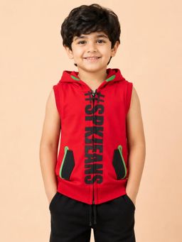 Bloom Up - Red Sleeveless Hooded Zip-Up Jacket for Boys