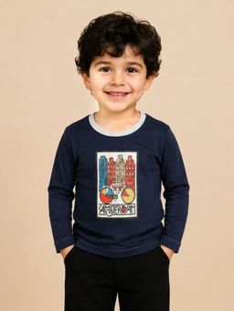 Bloom Up - Navy Blue Amsterdam Graphic Full Sleeve T-shirt for Boys