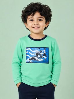 Bloom Up - Mint Green Sports Graphic T-shirt for Boys