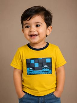 Bloom Up - Unisex Yellow Space Graphic Kids T-shirt