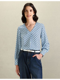 U.S. POLO ASSN. - V-Neck Geometric Print Blue Top