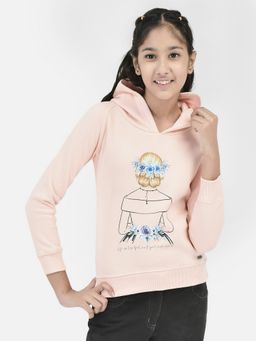 CRIMSOUNE CLUB - Girls Peach Printed Sweatshirt With Hood